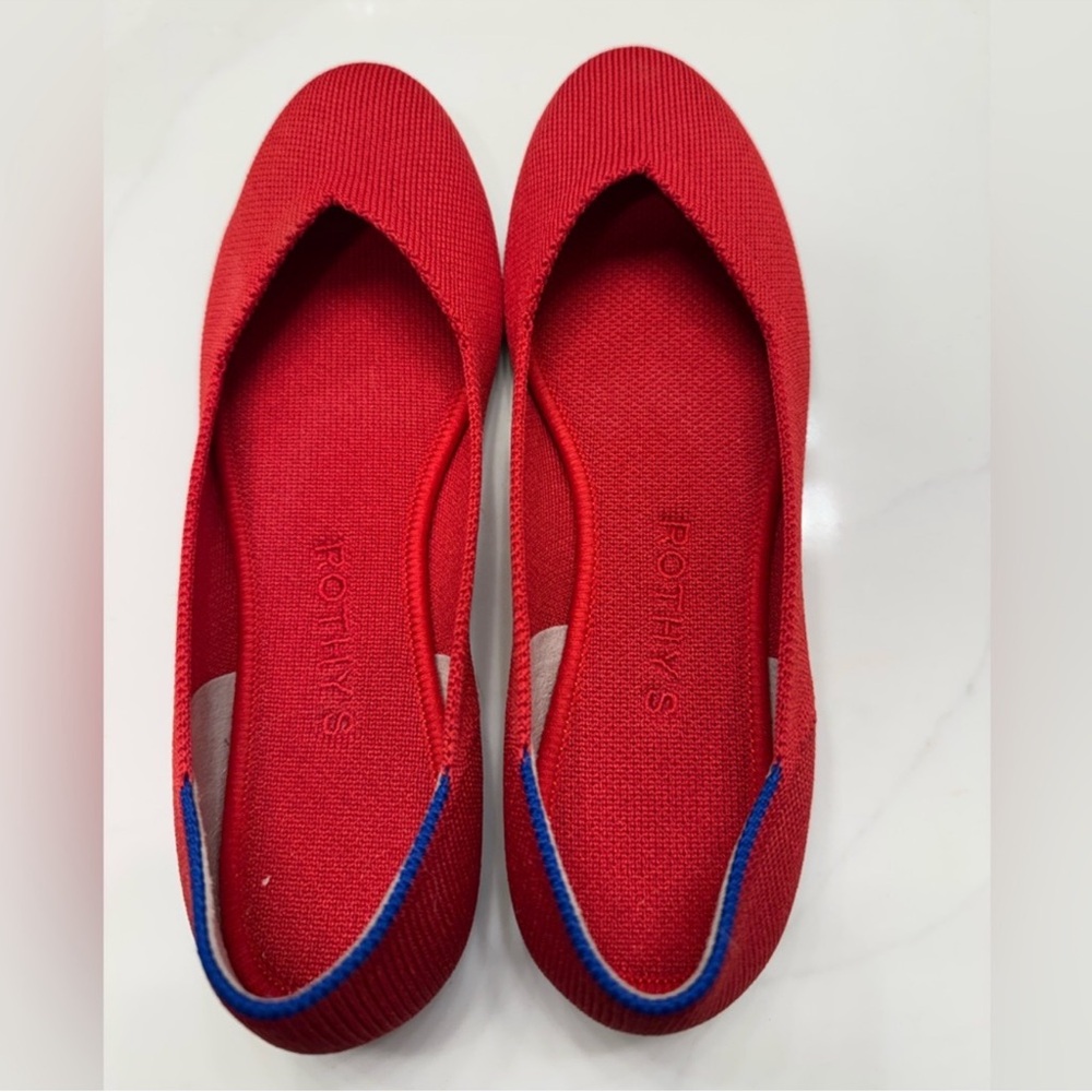 Rothy's Vibrant Red Flats with Blue Accents